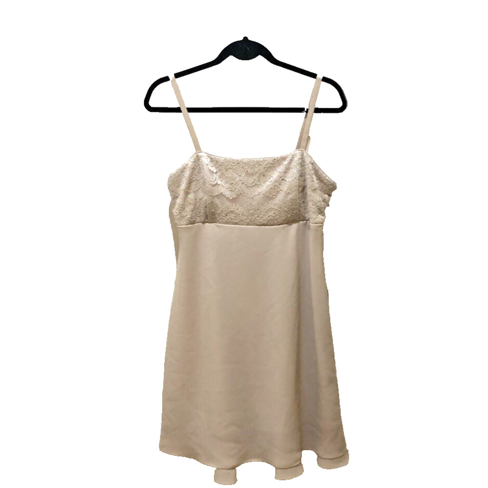 R & M Collection 14P Empire Waist Lace Sparkle Lined Side Zip Vintage Beige
